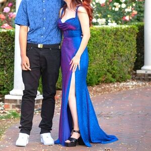 Dillard's mermaid cut blue prom dress